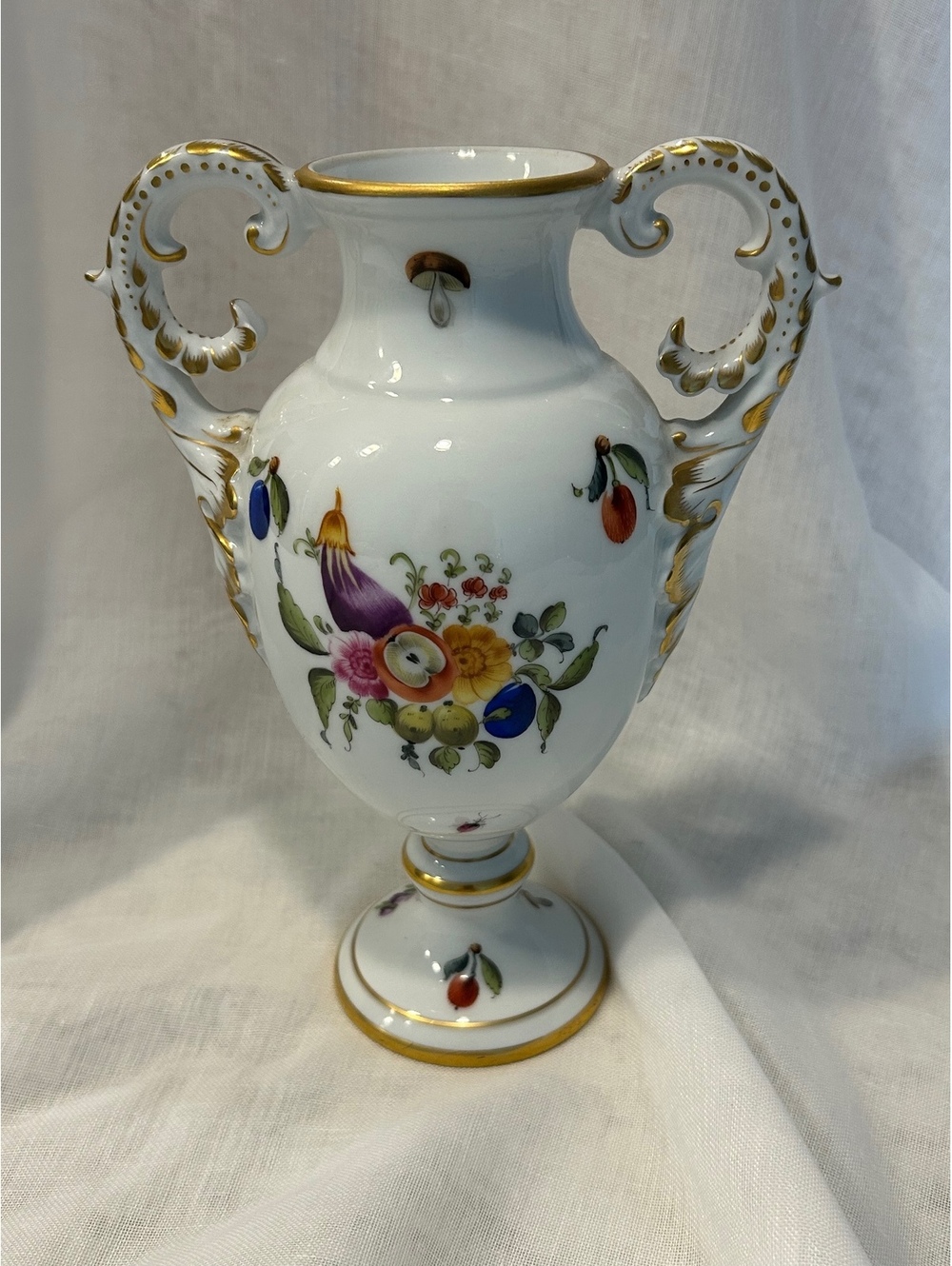 Herend Handpainted Porcelain Vase with Fruit and Floral Motifs